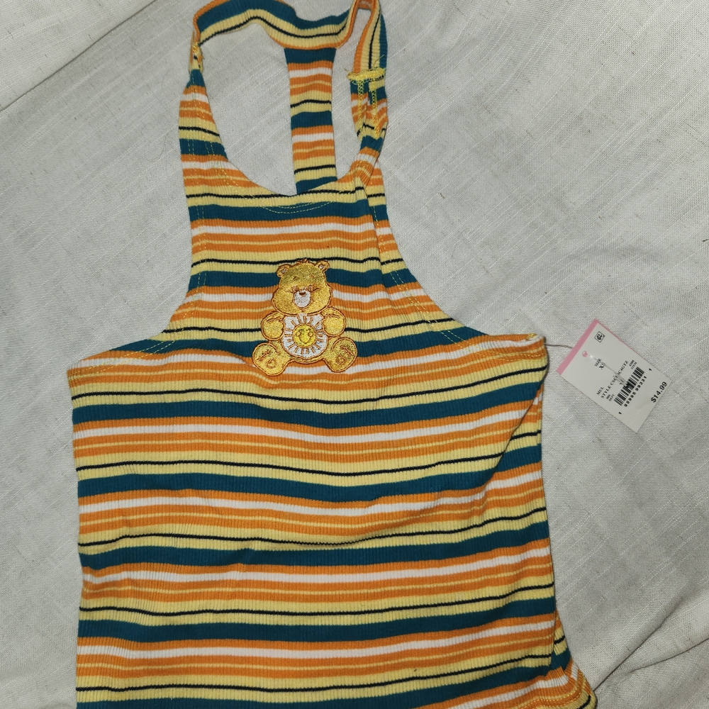 Striped Bear Embroidered Kids Tank Top